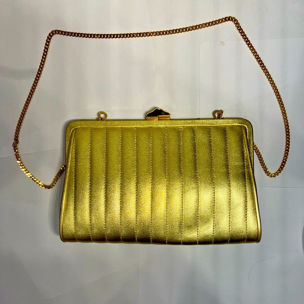 Vintage Designer Stephanie Serapian Crossbody Clutch Purse from Milan Italy-gold